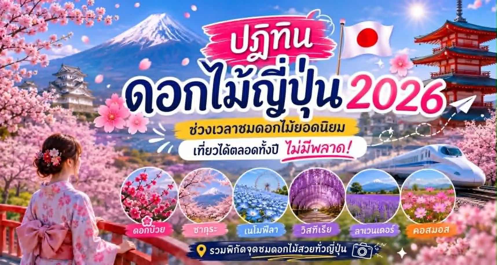 ปฏิทินดอกไม้ญี่ปุ่น 2026 รวมเทศกาลดอกไม้ญี่ปุ่นตลอดปี