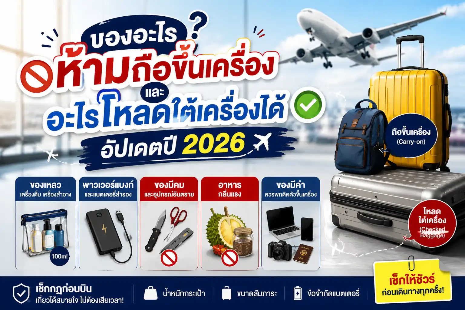 ของอะไร “ห้ามถือขึ้นเครื่อง” และอะไร “โหลดใต้เครื่องได้” อัปเดตปี 2026